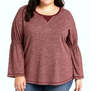 Jessica Simpson Heathered Burgundy Pullover Long Bell Sleeve Knit Top